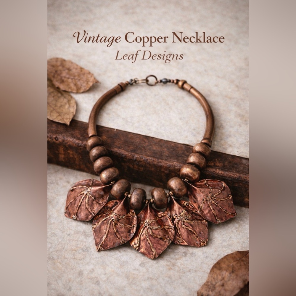 Vintage Copper Leaf Design Necklace